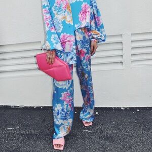 OUD Paris blue floral silk trousers